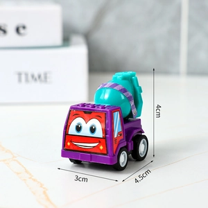 Detailed size chart of mini cartoon purple cement mixer toy with 4.5cm length dimensions