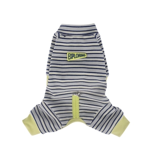 Combinaison rayée en coton pour petits chiens avec écusson et fermeture éclair