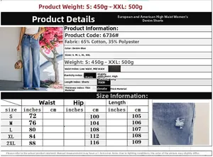Size chart showing high waist denim blue wide leg jeans measurements for S to 2XL
