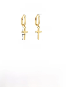 Detailed technical measurement diagram of gold S925 silver cross dangle hoop earrings