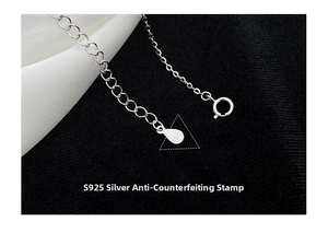 Detail shot of S925 sterling silver chain with authentic S925 engraved metal hallmark tag