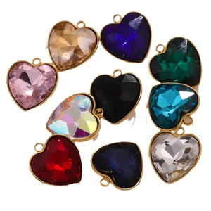 Pendentifs en cristal de cœur en plusieurs couleurs avec bordures en acier inoxydable doré