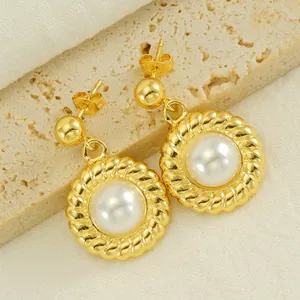 Orecchini A Lobo Con Künstliche Perle Girasole Retro Francese Placcati Oro 18K Acciaio Inossidabile Gioielli Eleganti Donna