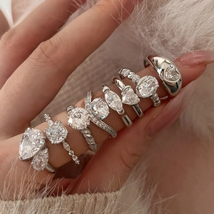 Elegant S925 sterling silver rings with ice flower cubic zirconia in various cuts