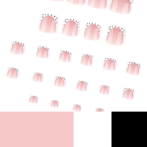French white toe nail tips with black polka dots and pink gradient base set