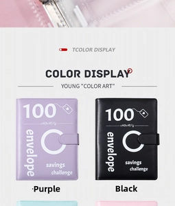 Detail view of purple and black PU leather A6 savings binders with magnetic buckle