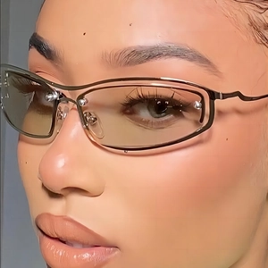 Y2K style narrow metal frame sunglasses with gradient tea lenses for women
