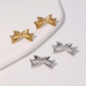 Minimalist bow-shaped stainless steel stud earrings in gold and silver finishes
