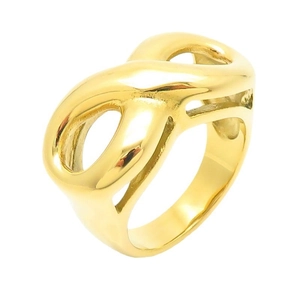 Golden titanium steel ring with infinity symbol and double rows of sparkling cubic zirconia