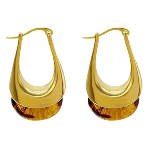 Irregular gold-plated metal earrings with amber resin accents in a U-shaped design