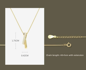 Detail of S925 silver geometric pendant necklace with zircon inlay and dimensions