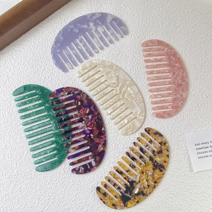 Acetate Hair Comb Wide Tooth Vintage Marble Tortoise Shell Portable Detangling Small Half Moon Shape For Women