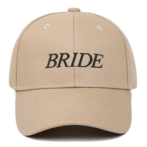 Khaki cotton baseball cap featuring Bride script embroidery and classic curved brim