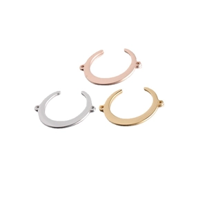 Polished stainless steel moon shaped double hole charms in gold, silver and rose gold