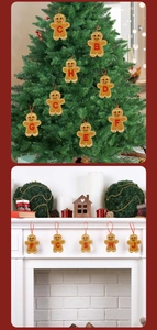 Gingerbread man letter ornament hanging on a festive Christmas tree with soft lighting