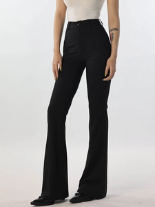 Slim fit high waist black flared trousers with breathable and drape elastic material