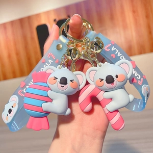 Mignon Dessin Animé Koala Bonbons Porte-Clés 3D PVC Silicone Animal Pendentif Sac Charme Avec Clochette Et Dragonne