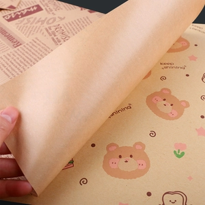 Food-grade greaseproof kraft sandwich wrapping paper with cute bear and vintage newspaper prints