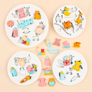Baby Thema Siliconen Fondant Taartvorm Beer Kinderwagen Schommelpaard Fles DIY Chocolade Bakken Decoratie Gereedschap Babyshower