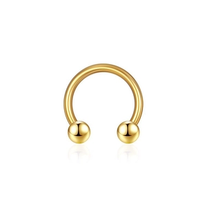 Golden stainless steel horseshoe ring with screw-on round beads for nose and ears