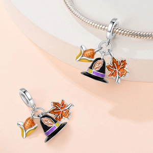925 silver plated wizard hat maple leaf and acorn charm pendant for DIY bracelets