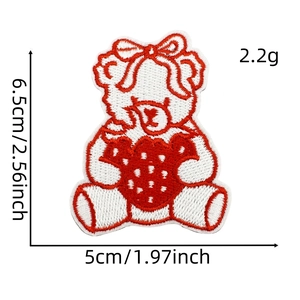 Detailed dimensions of the cute bear embroidery patch with strawberry and bowknot