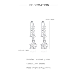 Detail view of 925 silver star earrings with dimensions and cubic zirconia info