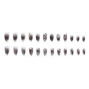 24pcs shimmer dark butterfly press-on nails with 3D metal butterfly and gradient finish