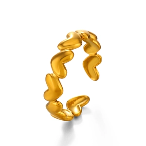 Bague ouverte en acier inoxydable doré 18 carats avec motif cœur pour femme
