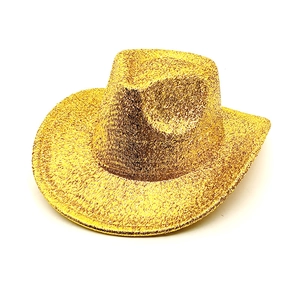 Close-up of glitter cowboy hat showing high-density gold sequins and metallic texture