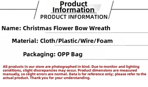 Detailed material specifications for Christmas wreath including fabric, plastic, and foam info
