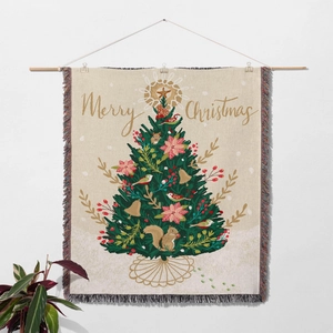 Bohemian Christmas tree woven tapestry with tassels and hanging rod for wall decor