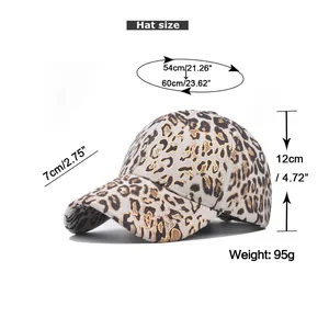 Size chart for leopard baseball cap showing 54-60cm circumference and 7cm brim details