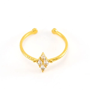 Adjustable gold stainless steel ring featuring cluster marquise zircons and hammered texture