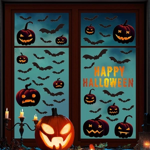 Halloween Vensterstickers PVC Verwijderbaar Statisch Pompoen Vleermuis Happy Halloween Voor Glas Wand Feest Decoratie