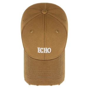 Distressed cotton baseball cap in khaki with ECHO embroidery and vintage frayed brim