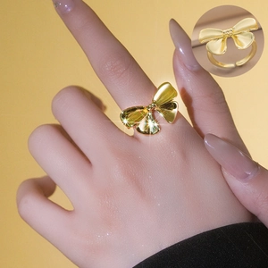 Bowknot Ring Copper 18K Gold Plated Adjustable Open Design Minimalist Elegant Fashionable Accessory For Women