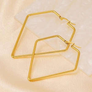 Minimalist geometric pentagon gold-plated hoop earrings with polished steel finish