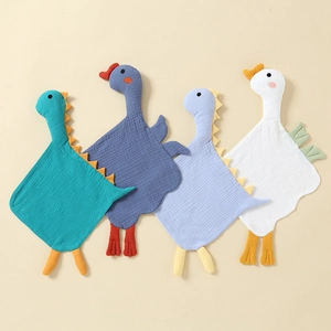Soft organic cotton baby security blankets featuring cute dinosaur and goose animal designs