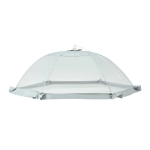 Grey folding mesh food cover with umbrella design for flies protection on white background