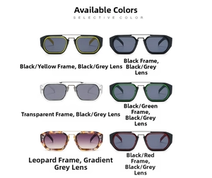 Detailed grid showing six color variants of retro square sunglasses with double metal bridge