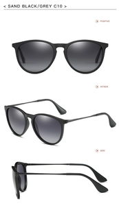 Detail view of matte black polarized sunglasses with grey gradient lenses in three angles