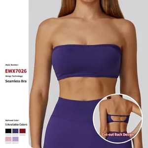 Seamless One Piece Sports Bra For Women Strapless Bandeau Tube Top With Removable Pads Yoga Workout Running Activewear Top