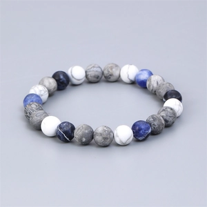 Solar system planet stone bead bracelet with natural blue and grey cosmic textures