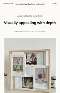 Detail of 4x6 inch multi-frame wooden photo display for desktop or wall mounting