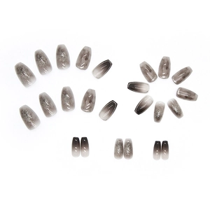 Dark mystic marble gradient press-on nails in long coffin shape with cat-eye glitter