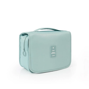 Waterproof mint green travel toiletry bag with handle and Travel logo embroidery