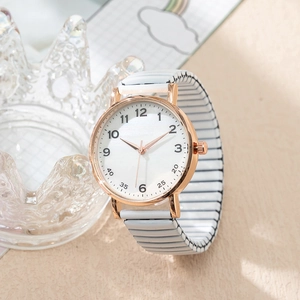 Montre à quartz pour femme avec cadran en nacre et bracelet extensible élastique