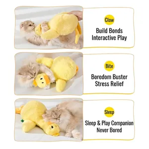 Plush yellow duck cat toy for interactive play, chewing and comforting companionship