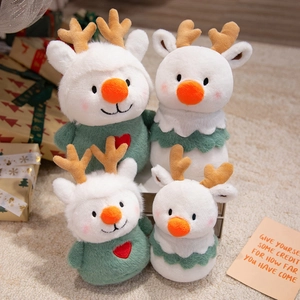 Cute plush reindeer set in green and white festive colors for Christmas gift decoration